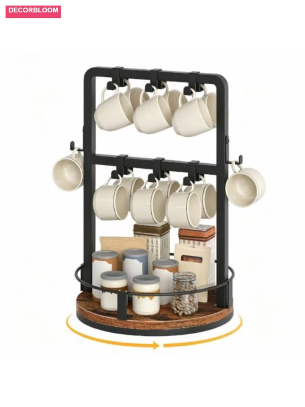 360 Swivel Coffee Mug Holder Rack Engineered Wood Metal 12 Mug